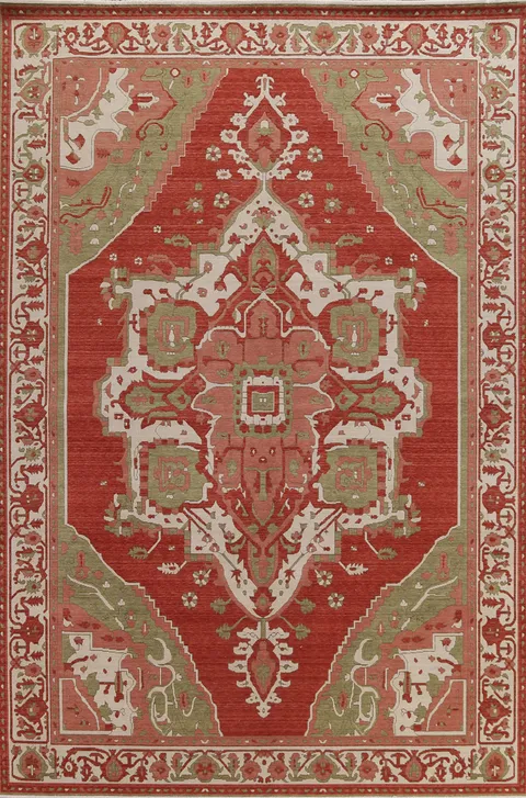 Geometric Red Heriz Serapi Wool Turkish Rug 9x12