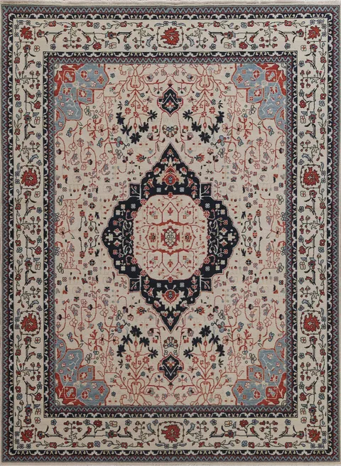 Hand-Knotted Kashan Mohtasham Turkish Area Rug 8x10