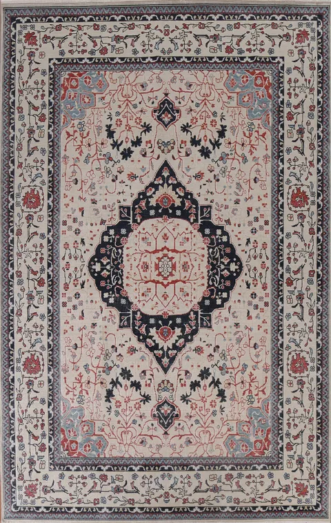 Floral Wool Kashan Mohtasham Turkish Area Rug 7x10