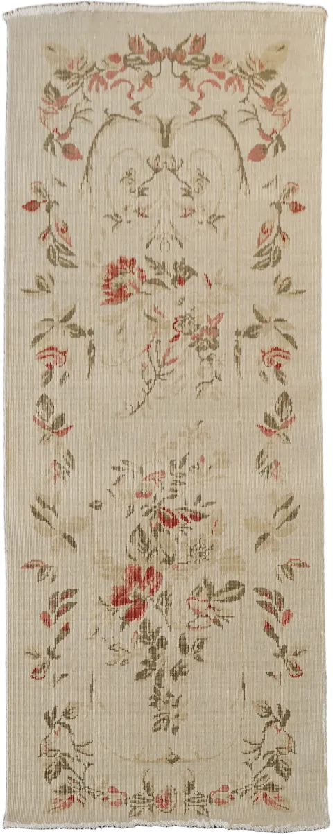 Traditional Antique Look Aubusson Floral Beige Runner Rug 2'x6'