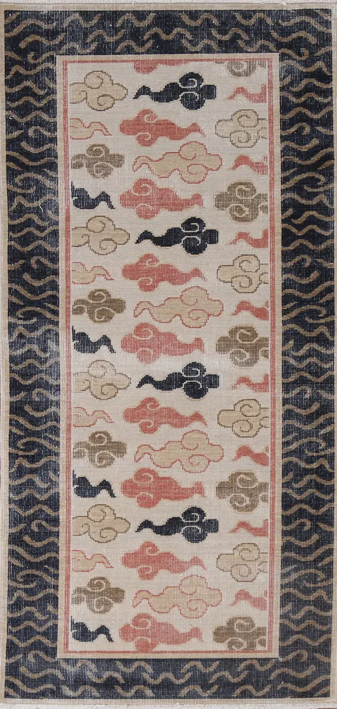Wool Art Deco Turkish Runner Rug 2x6