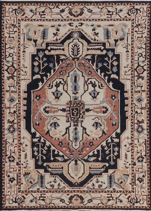 Hand-Knotted Heriz Serapi Turkish Wool Rug 5x7