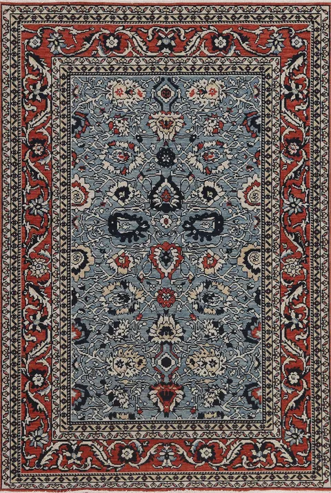 Light Blue Floral Ziegler Turkish Wool Rug 4x6
