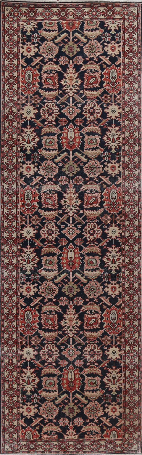 Navy Blue Floral Ziegler Turkish Runner Rug 3x12