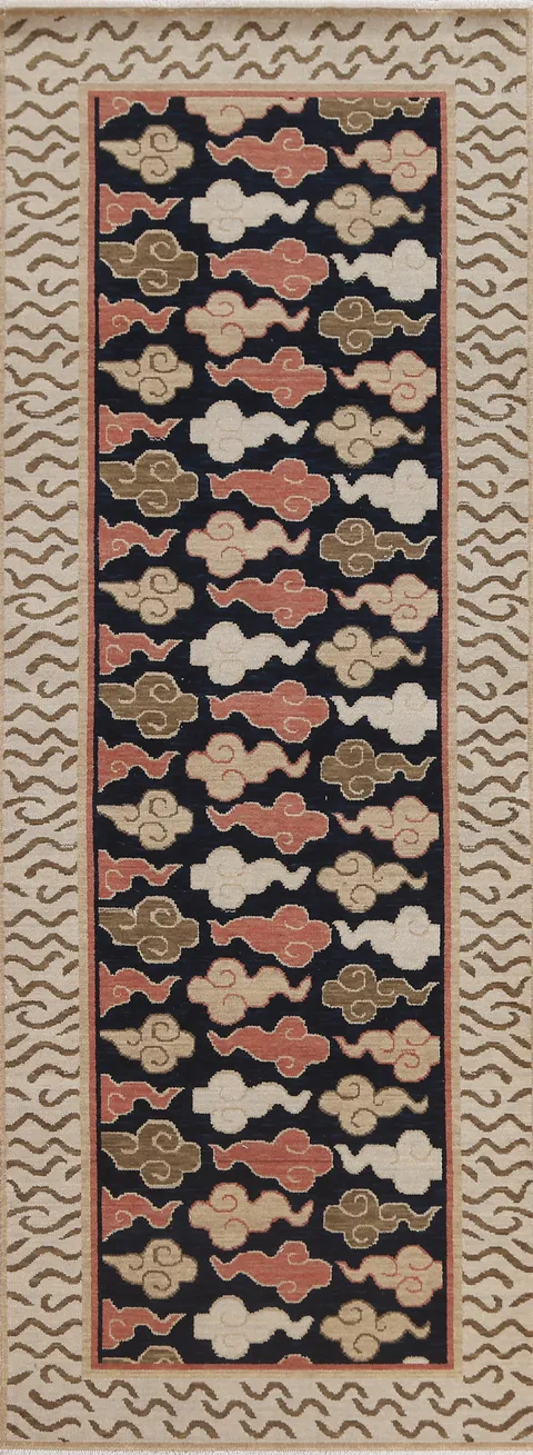 Geometric Wool Art Deco Oriental Runner Rug 3x8