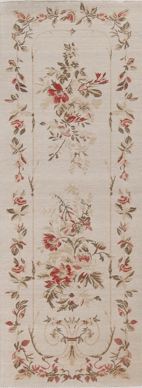 Floral Wool Aubusson Turkish Runner Rug 3x8