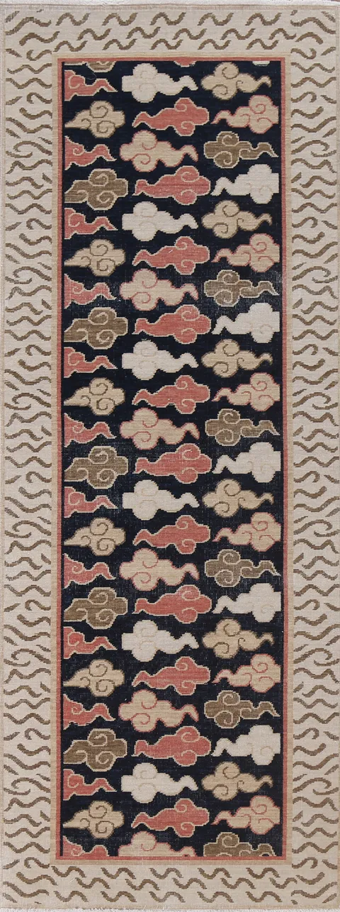 Geometric Art Deco Turkish Runner Rug 3x8