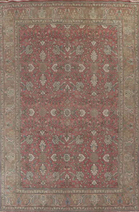 Vintage Floral Wool Tabriz Persian Area Rug 9x13