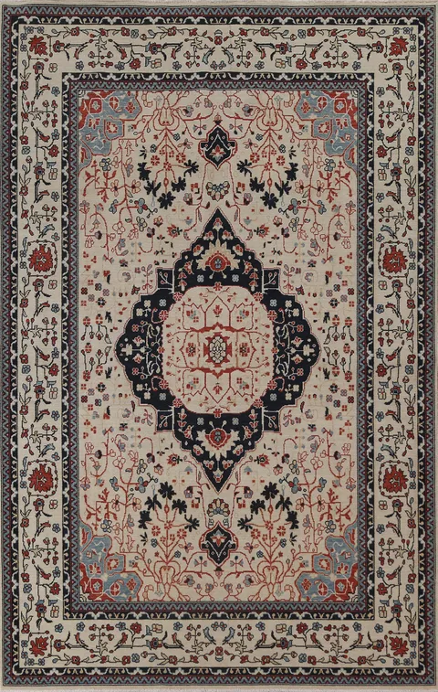 Handmade Wool Kashan Mohtasham Turkish Rug 7x10
