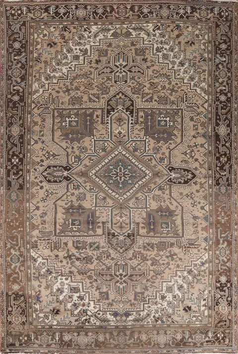 Vintage Geometric Wool Heriz Persian Rug 10x13