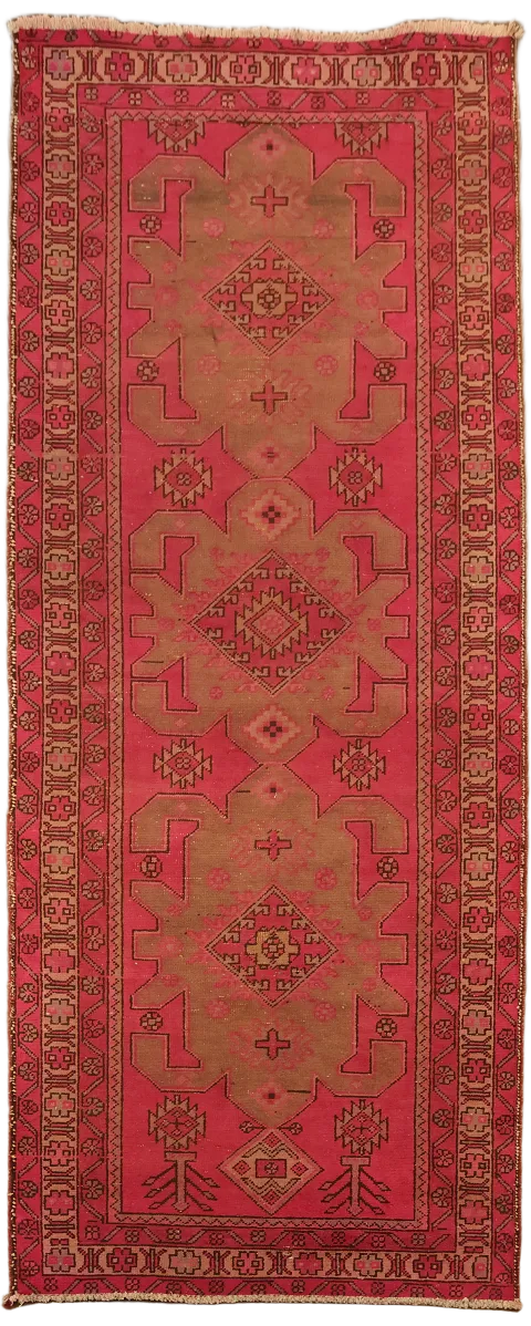Vintage Geometric Meshkin Persian Runner Rug 4x10