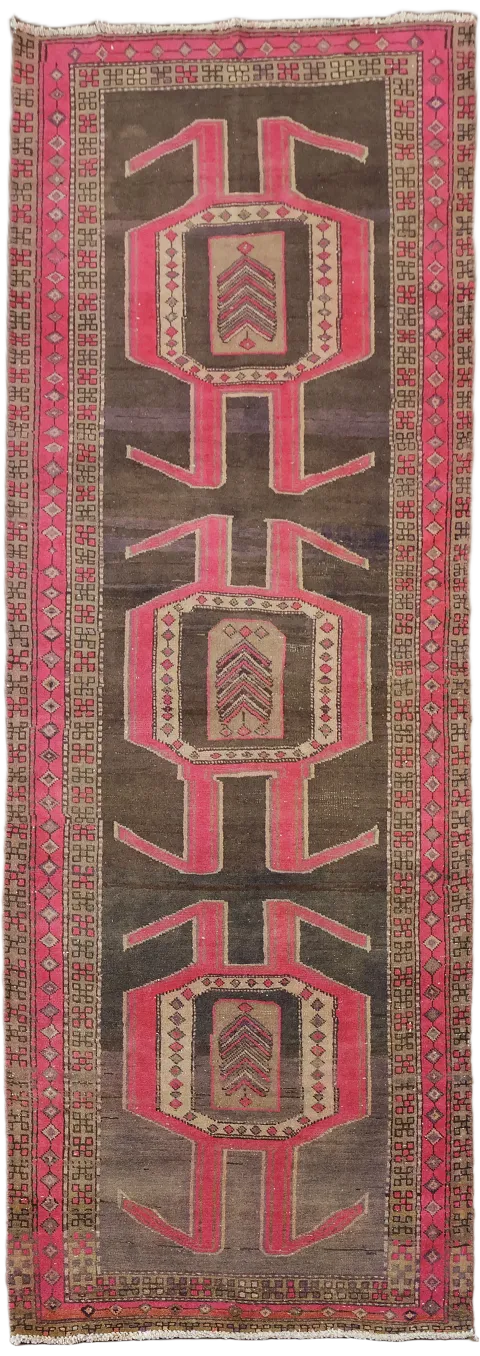 Vintage Geometric Tribal Meshkin Persian Runner Rug 3x9