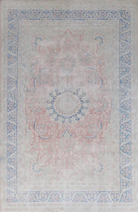 Muted Distressed Kerman Persian Area Rug 8x11