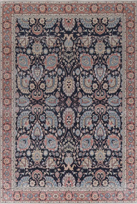 Navy Blue Floral Wool Sultanabad Ziegler Turkish Rug 9x12