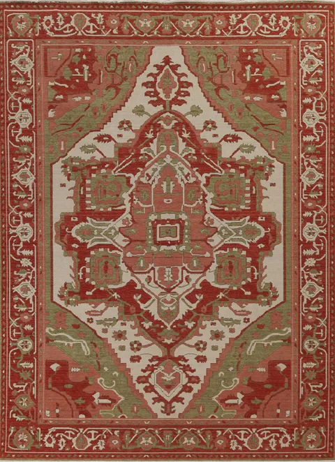 Geometric Hand-Knotted Heriz Serapi Wool Turkish Rug 8x10