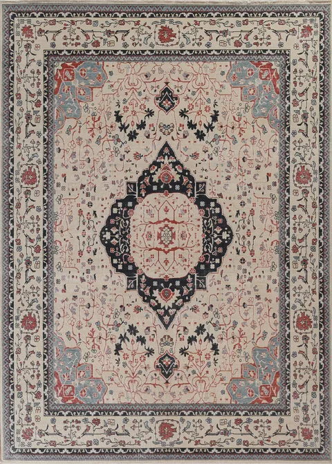 Geometric Handmade Kashan Mohtasham Wool Turkish Rug 8x10