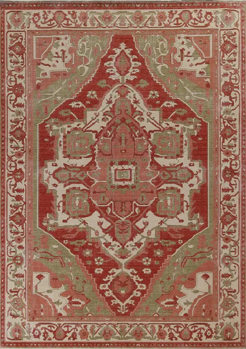 Geometric Handmade Heriz Serapi Wool Turkish Rug 8x10