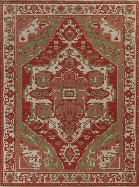 Geometric Hand-Knotted Heriz Serapi Wool Turkish Rug 8x10