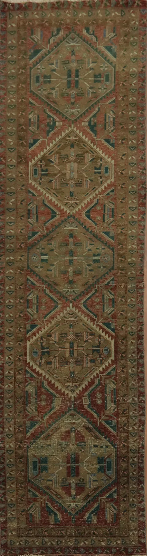 Vintage Geometric Tabriz Persian Long Runner Rug 4x14 ft
