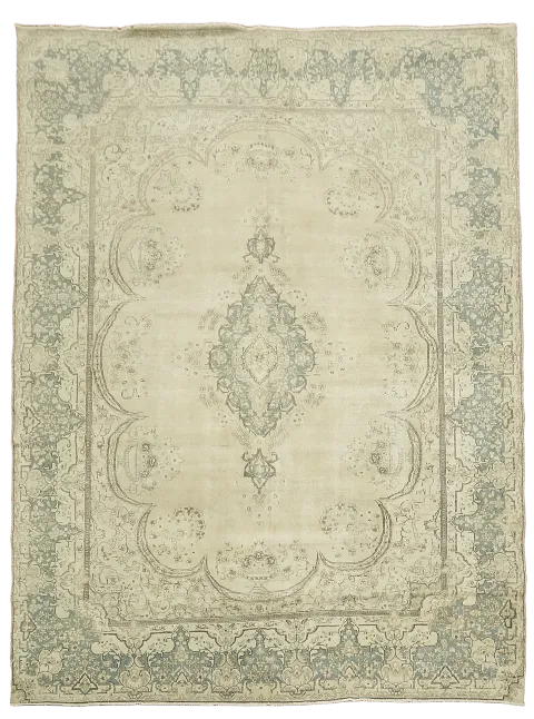 Distressed Wool Kerman Persian Rug 9x13