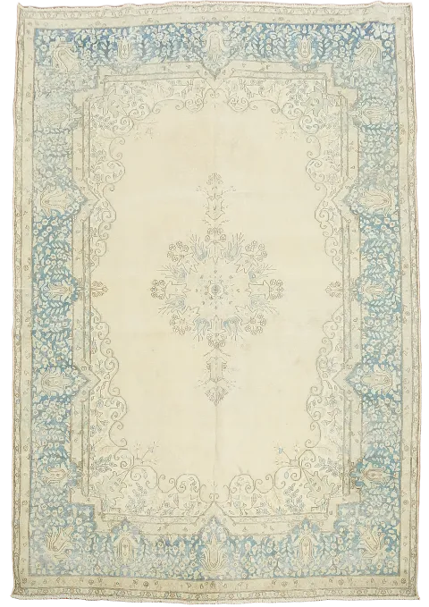 Distressed Wool Kerman Persian Rug 7x10