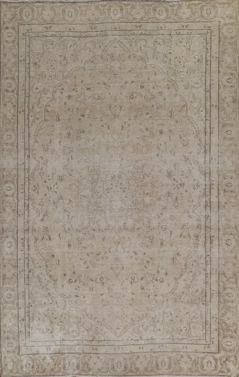 Floral Distressed Wool Kerman Persian Area Rug 7x10