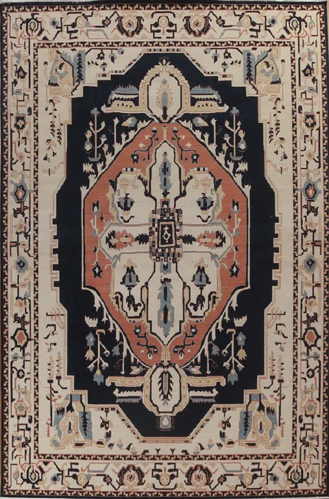 Ornate Medallion Rug in Timeless Earthy and Navy Hues 10x13