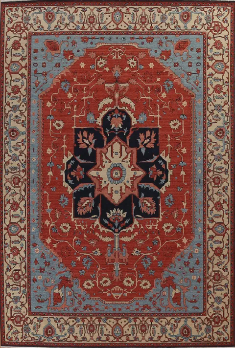 Geometric Handmade Heriz Serapi Oriental Area Rug 10x13