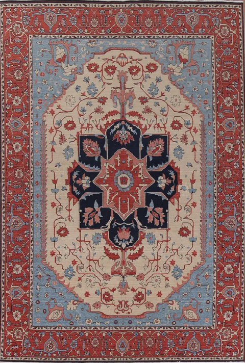 Floral Wool Heriz Serapi Turkish Area Rug 10x13