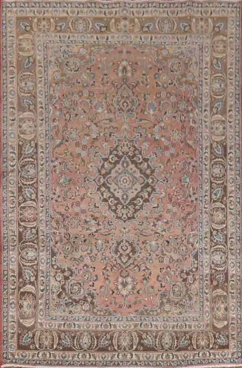 Vintage Wool Mashad Persian Area Rug 6x9