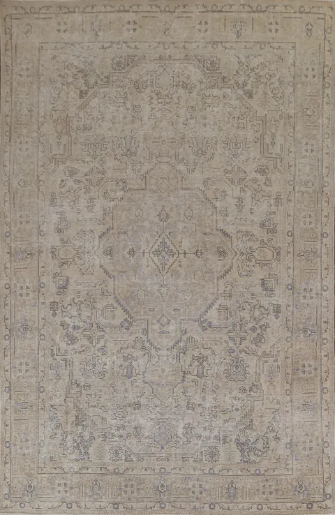 Geometric Distressed Tabriz Persian Area Rug 6x10