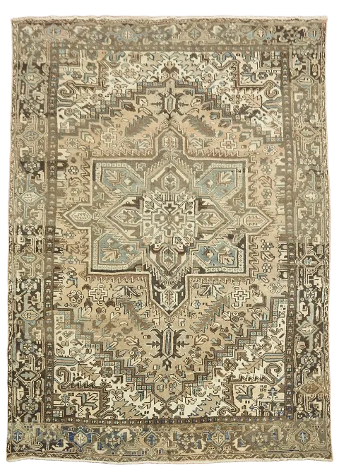 Vintage Geometric Heriz Persian Area Rug 7x10