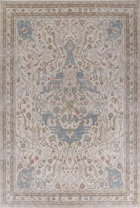 Ivory Geometric Oushak Turkish Area Rug 9x12
