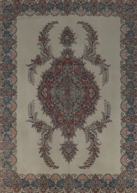 Floral Ivory Medallion Tabriz Persian Area Rug 9x13