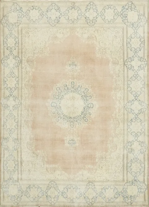 Geometric Distressed Kerman Persian Area Rug 10x13