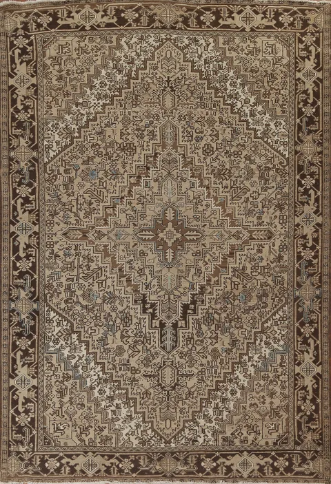 Geometric Vintage Heriz Persian Area Rug 8x11