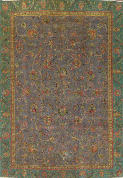 Distressed Over-Dyed Tabriz Persian Area Rug 9x12
