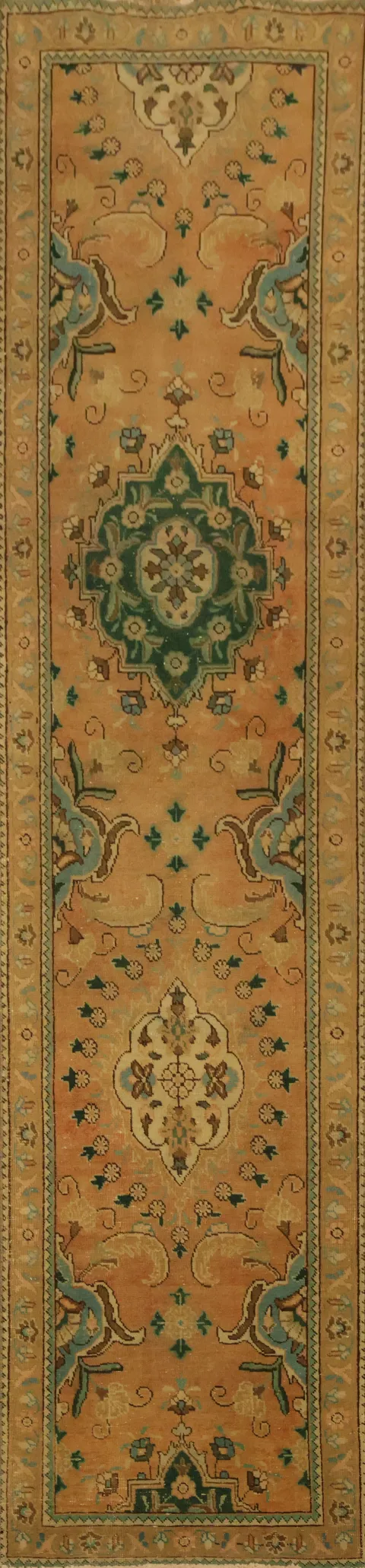 Vegetable Dye Wool Tabriz Persian Runner Rug 2x10