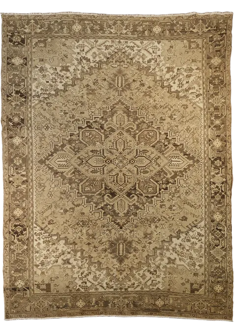 Antique-Inspired Muted Brown Heriz Persian Rug 9x12 ft