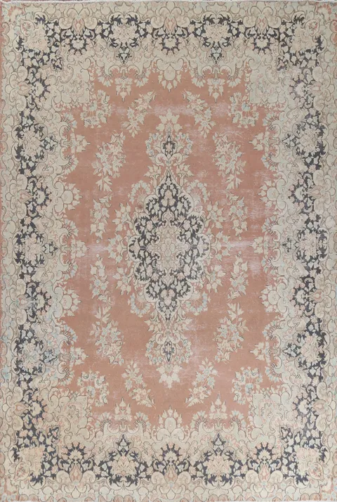 Sophisticated Antique-Look Kerman Persian Rug with Rich Floral Borders 10x13