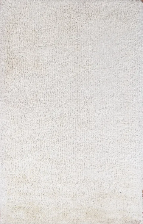 White Solid Plush Shaggy Oriental Area Rug 5x8