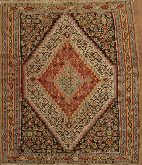 Antique Kilim Senneh Bidjar Persian Tribal Rug 4x4