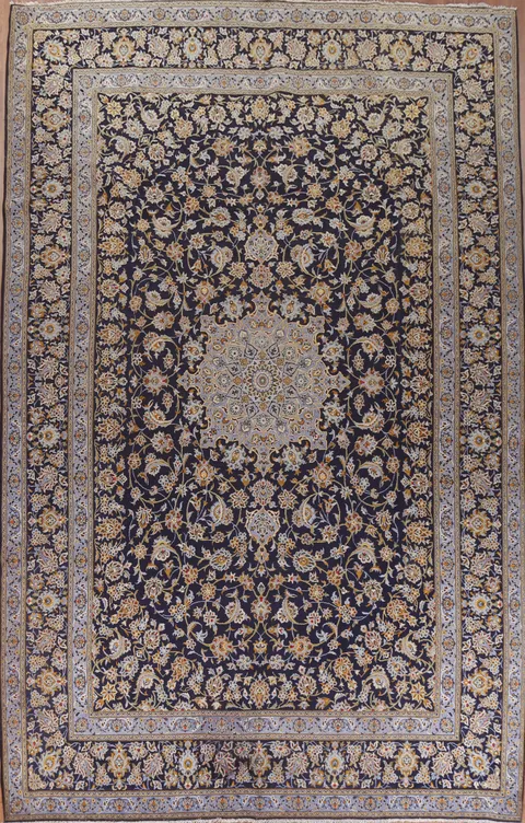 Large Navy Blue Floral Kashan Persian Rug 11x16