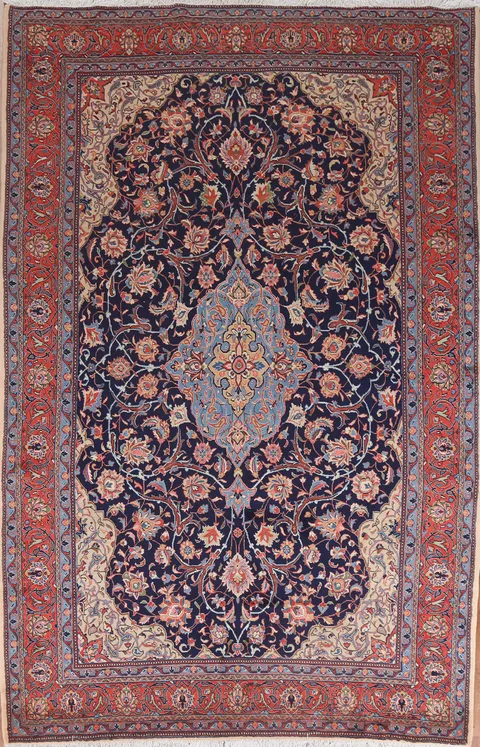 Navy Blue Floral Sarouk Persian Area Rug 8x11