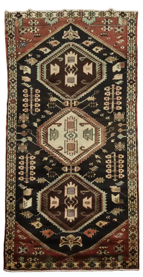 Vibrant Tribal Pattern Rug with Geometric Designs and Rich Colors 5x10
