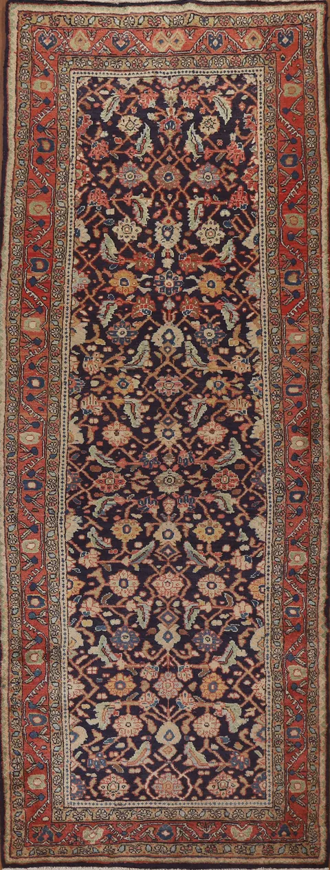 Vegetable Dye Geometric Mahal Persian Runner Rug 4x11