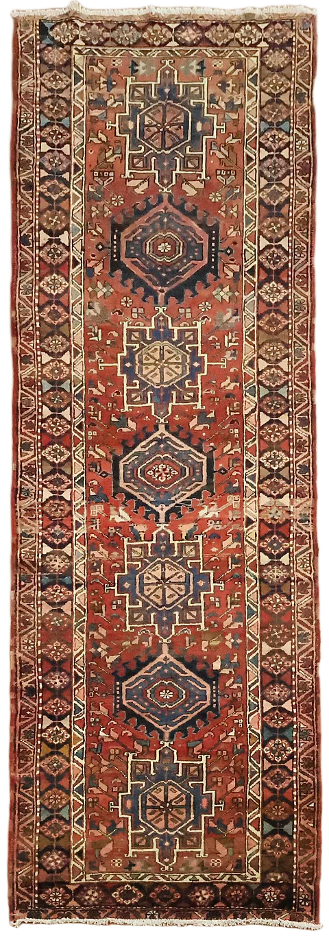 Vintage Tribal Gharajeh Persian Runner Rug with Classic Geometric Patterns 4'x11'