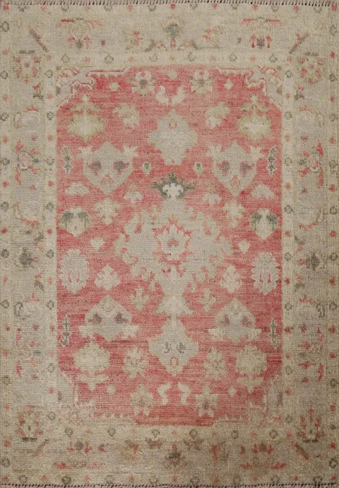 Muted Oushak Geometric Oriental Area Rug 3x4