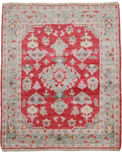 Red Geometric Oushak Oriental Area Rug 3x4