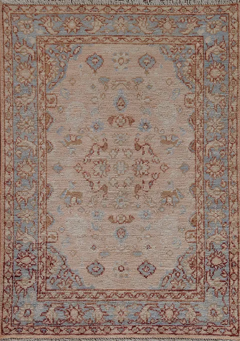 Geometric Oushak Turkish Wool Rug 3x4